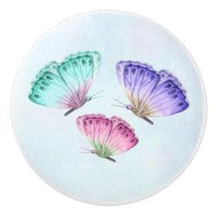 Bouton De Porte En Céramique 3 Jolies papillons d'aquarelle Pastel