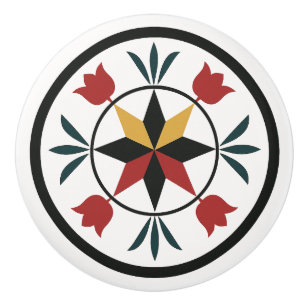 Bouton De Porte En Céramique 8 Pt Star Tulips Pennsylvania Dutch Hex Sign Knob