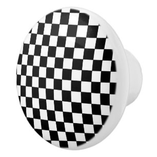 Bouton De Porte En Céramique à damiers blanc et noir