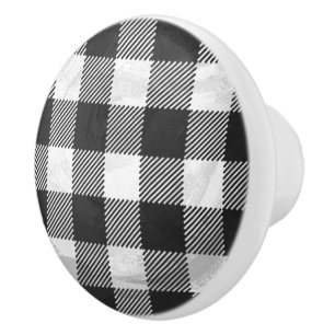 Bouton De Porte En Céramique à damiers Plaid Noir Et Blanc