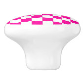 Bouton De Porte En Céramique à damiers rose et blanc (Côté)