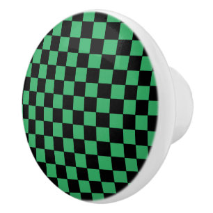 Bouton De Porte En Céramique à damiers vert et noir