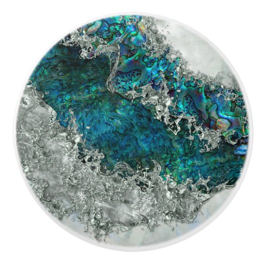 Bouton De Porte En Céramique Abalone Shell Pearl et Argent 2 (Devant)