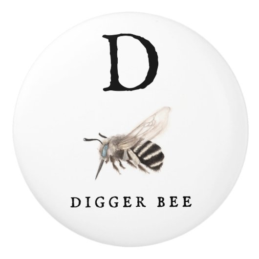 Bouton De Porte En Céramique Abeille à Digger "D" (Devant)
