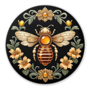 Bouton De Porte En Céramique Abeille Art Nouveau en noir
