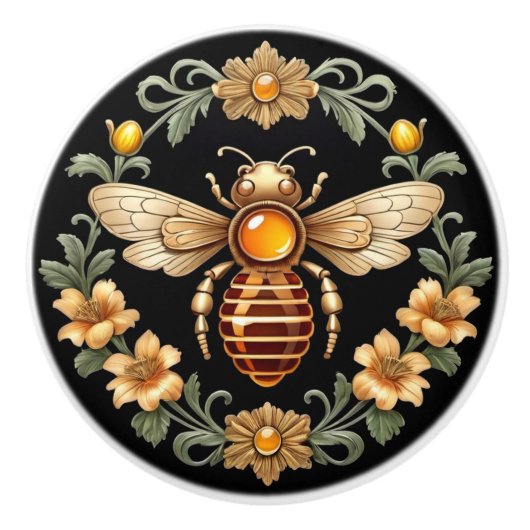 Bouton De Porte En Céramique Abeille Art Nouveau en noir (Devant)