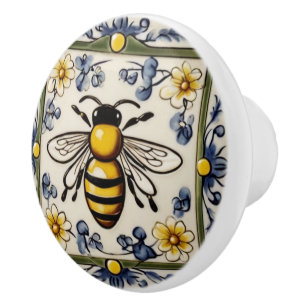 Bouton De Porte En Céramique Abeille de miel doux Bleu Jaune & Vert Méditerrané