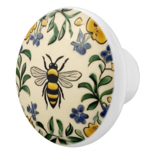 Bouton De Porte En Céramique Abeille de miel traditionnel Bleu Jaune Méditerran