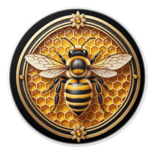 Bouton De Porte En Céramique Abeille noire et dorée