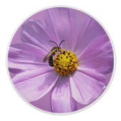 Bouton De Porte En Céramique Abeille sur fleur violette (Devant)