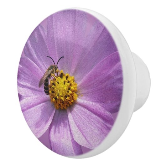 Bouton De Porte En Céramique Abeille sur fleur violette (Droite)