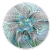 Bouton De Porte En Céramique Abstrait Bleu Vert Papillon Imaginaire Fractal Art (Devant)