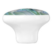 Bouton De Porte En Céramique Abstrait Bleu Vert Papillon Imaginaire Fractal Art (Côté)