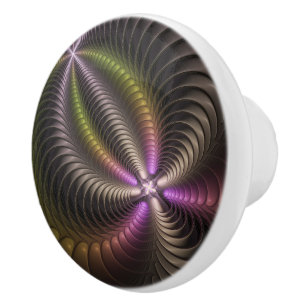 Bouton De Porte En Céramique Abstrait brillant Trippy coloré 3D Fractal Art