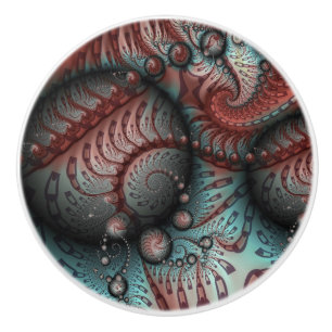 Bouton De Porte En Céramique Abstrait Fantastique Vivid Art Fractal Brun Bleu