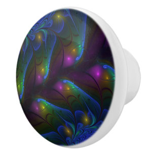 Bouton De Porte En Céramique Abstrait Moderne Trippy Fractal Lumineux Coloré