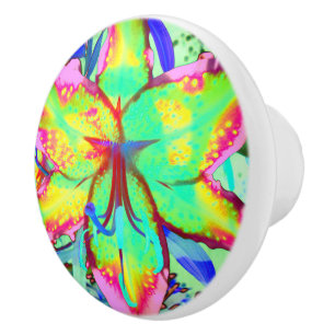 Bouton De Porte En Céramique Abstrait nénuphar vert tropical