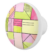 Bouton De Porte En Céramique Abstrait patchwork rose et vert citron (Droite)