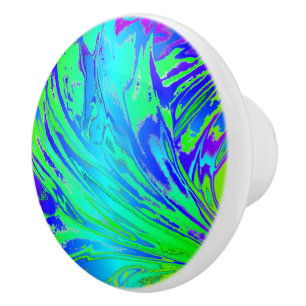 Bouton De Porte En Céramique Abstrait Splashing Rainbow Liquid