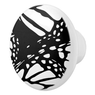 Bouton De Porte En Céramique Abstraite Monarque Papillon aile Black & White Cer