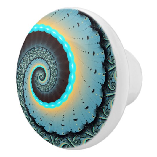 Bouton De Porte En Céramique Abstraite spirale d'art fractal bleu turquoise ora (Droite)