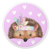 Bouton De Porte En Céramique Adorable Boho rose Chic Hérisson (Devant)