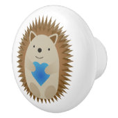 Bouton De Porte En Céramique Adorable Hérisson embrassant un Coeur Bleu (Droite)