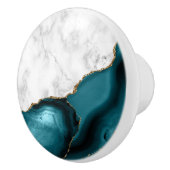 Bouton De Porte En Céramique Agate Turquoise dorée Marbre blanc (Droite)