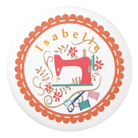 Bouton De Porte En Céramique Aimer Machine à coudre Blanc Orange (Devant)