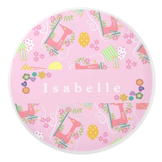 Bouton De Porte En Céramique Aimer Machine à coudre rose (Devant)