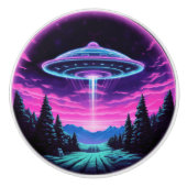 Bouton De Porte En Céramique Alien vaisseau spatial rétro futuriste (Devant)