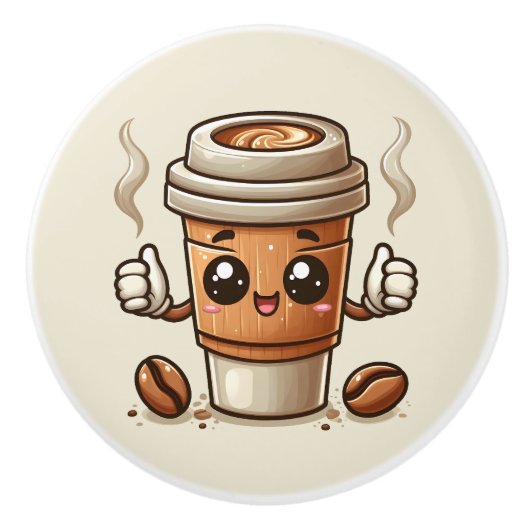 Bouton De Porte En Céramique Amateurs de café chaud (Devant)