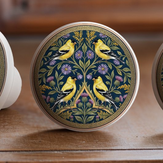 Bouton De Porte En Céramique American Goldfinches Bird Ceramic Pull Knob