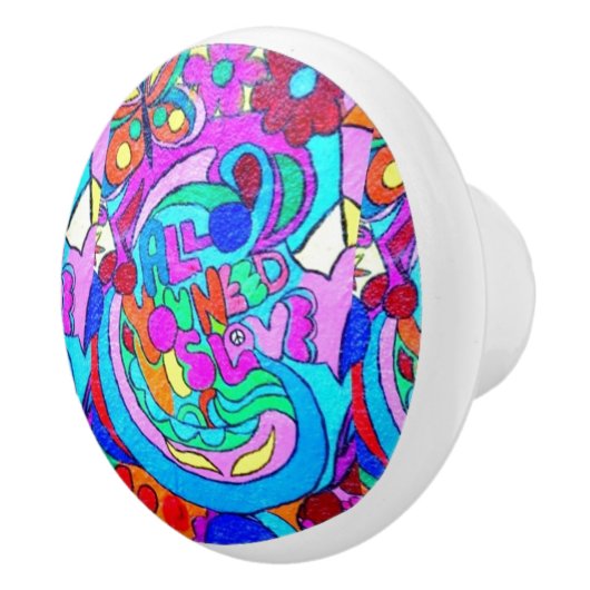 Bouton De Porte En Céramique amour super hippie (Droite)