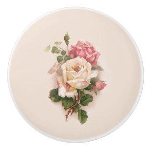 Bouton De Porte En Céramique Ancien Arrière - plan de roses blanches/roses ros
