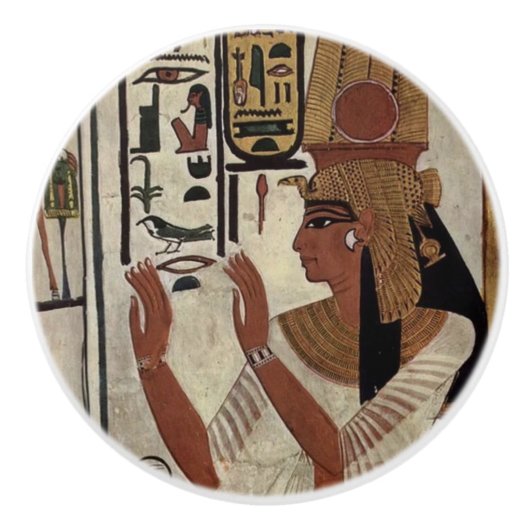 Bouton De Porte En Céramique Ancienne déesse égyptienne Reine & Hiéroglyphes (Devant)