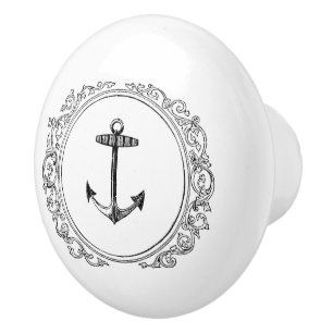 Bouton De Porte En Céramique Ancre à l'intérieur des tourbillons décoratifs