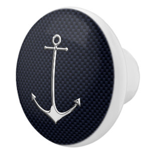 Bouton De Porte En Céramique Ancre Chrome sur Nautical Marine Carbon Fiber Impr