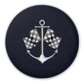 Bouton De Porte En Céramique Ancre Chrome sur Nautical Marine Carbon Fiber Impr (Devant)