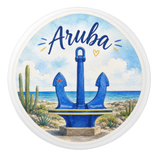 Bouton De Porte En Céramique Ancre de drapeau d'Aruba île des Caraïbes voyage s