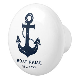Bouton De Porte En Céramique Ancre de nom de bateau nautique personnalisée