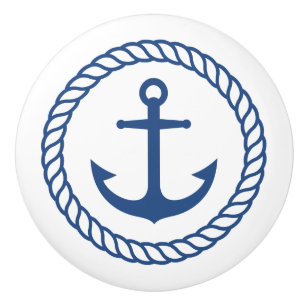 Bouton De Porte En Céramique Ancre nautique à l'intérieur de frontière de co