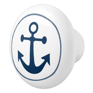 Bouton De Porte En Céramique Ancre nautique avec le bleu de la Marine de la cor