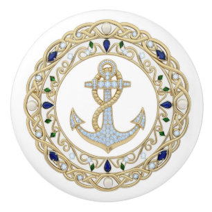 Bouton De Porte En Céramique Ancre nautique en cristal doré diamant graphique 2
