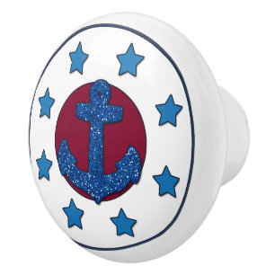 Bouton De Porte En Céramique Ancre Parties scintillant Faux Blue   Blue Stars N