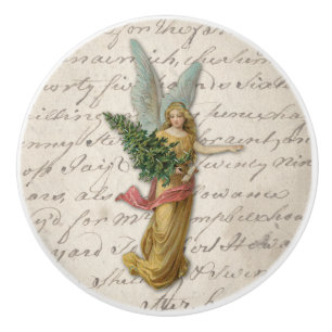 Bouton De Porte En Céramique Ange de Noël antique arbre victorien papier scrap