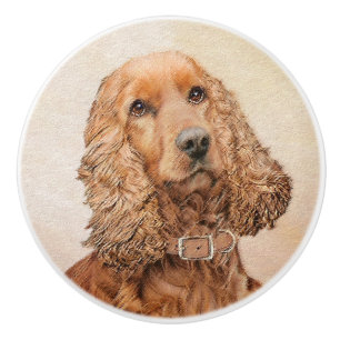 Bouton De Porte En Céramique Anglais Cocker Peinture Espagnole - Art Chien orig