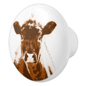 Bouton De Porte En Céramique Animal de ferme à la vache Brown (Droite)