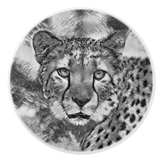 Bouton De Porte En Céramique AnimalArtBW_Cheetah_002