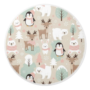 Bouton De Porte En Céramique Animaux de forêt fantaisistes hivernaux